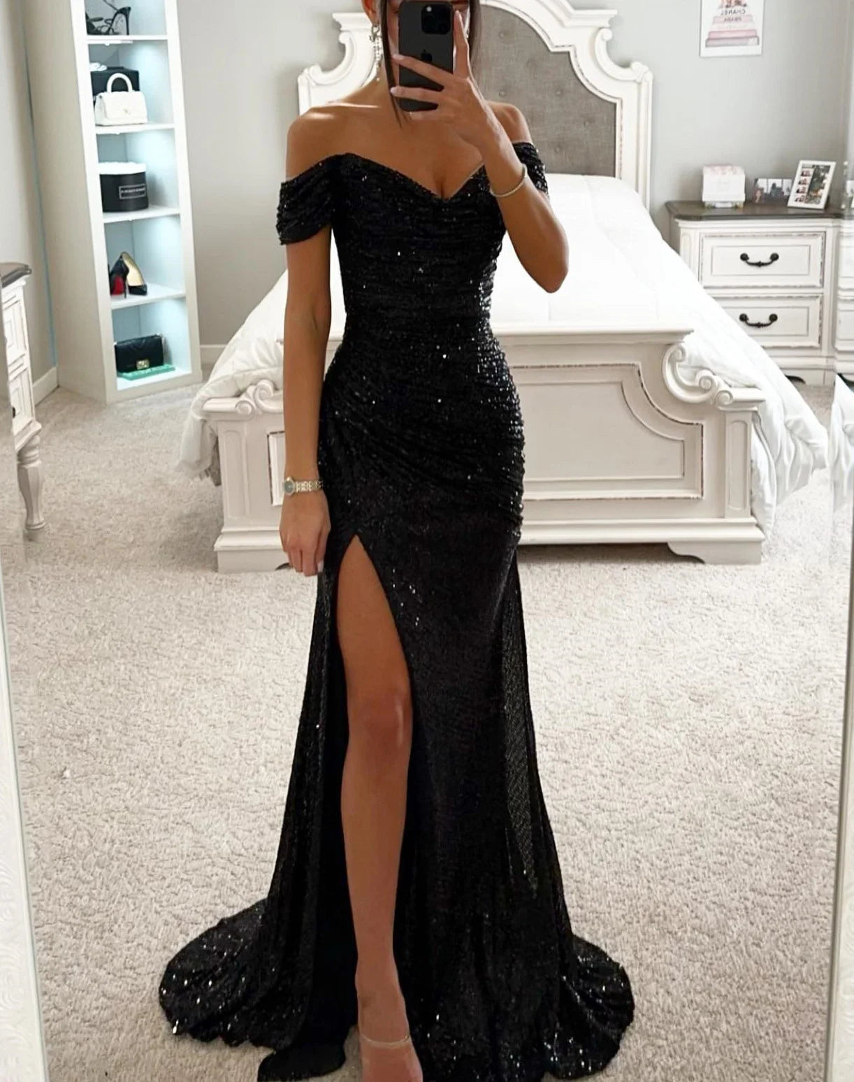 2024 New Party Dresses Sequins One Neck Split Casual Fashion Dresses for Female Long Dresses Women's Clothing Vestidos Largos - Seprincess