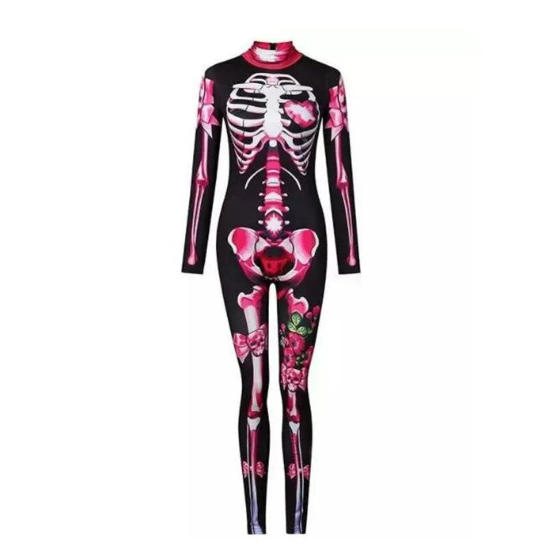 Women Cosplay Skeleton Rose Sexy Bodysuit Halloween Devil Ghost Specter Jumpsuit Romper Party Carnival Performance Scary Costume - Seprincess