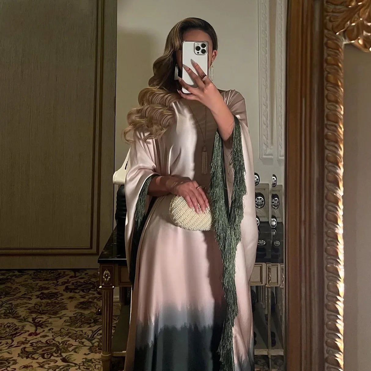 Tassel Abaya Butterfly Dress Inside Belt Gradient Print Muslim Party Long Dresses Abayas for Women Dubai Luxury Islamic Clothing - Seprincess