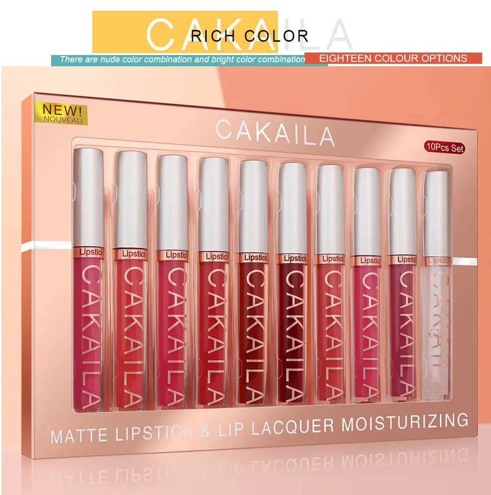 KACAILA 6/10 Colors Lipstick Set Velvet Matte Liquid Lip Gloss Non Stick Cup Waterproof Long Lasting Female Make Up of Gift Set - Seprincess