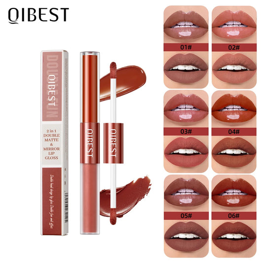 QIBEST 2023 New Double Head Matte Velvet Liquid Lipstick Waterproof Double End Mirror Lip Glaze Moisture Lip Makeup 2 In 1 Stick - Seprincess