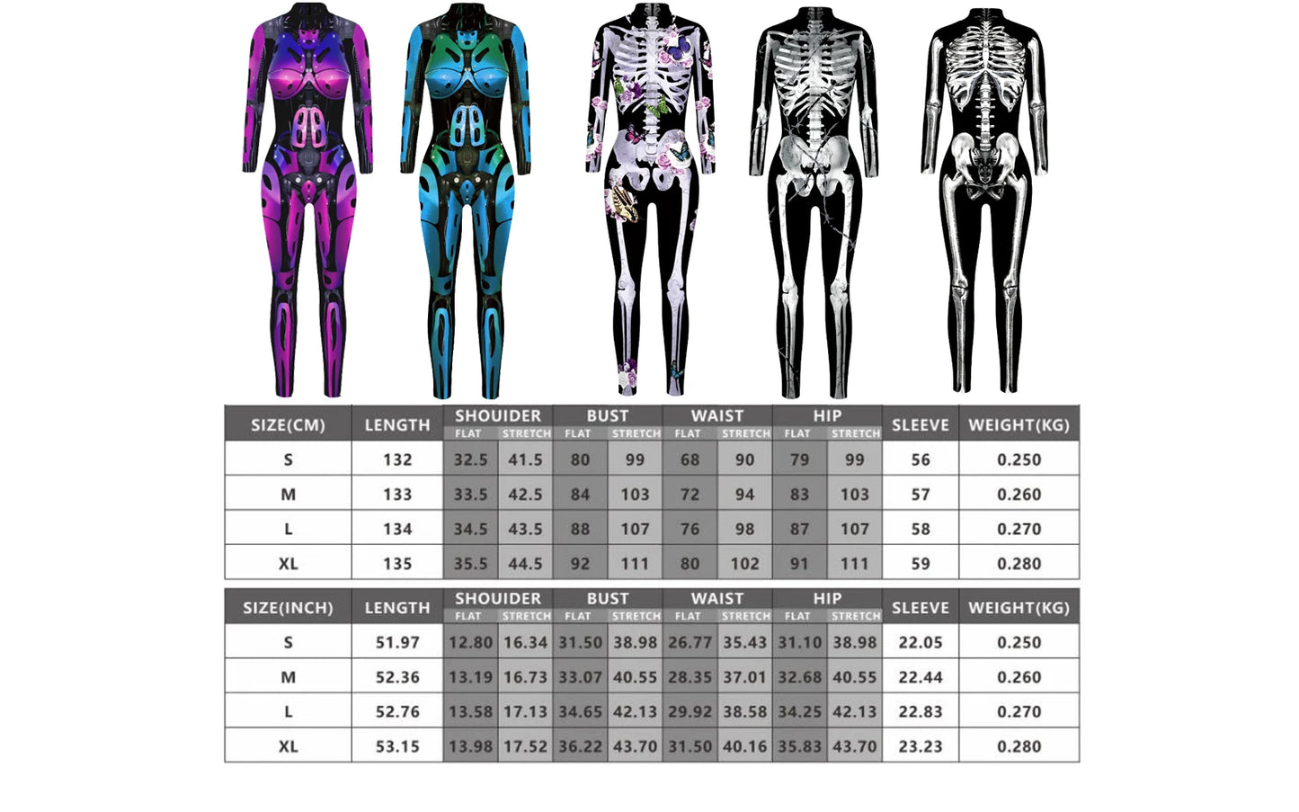 VIP FASHION Adult Skeleton Cospaly Costume Unisex Halloween Ghost Jumpsuit Carnival Party Zentai Bodysuit Scary Show Outfit Suit