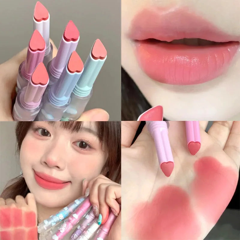 6 Colors Heart-shaped Velvet Lipstick Makeup Waterproof Non-stick Cup Matte Solid Lip Tint Pen Lasting Sexy Red Lipstick Pencil - Seprincess