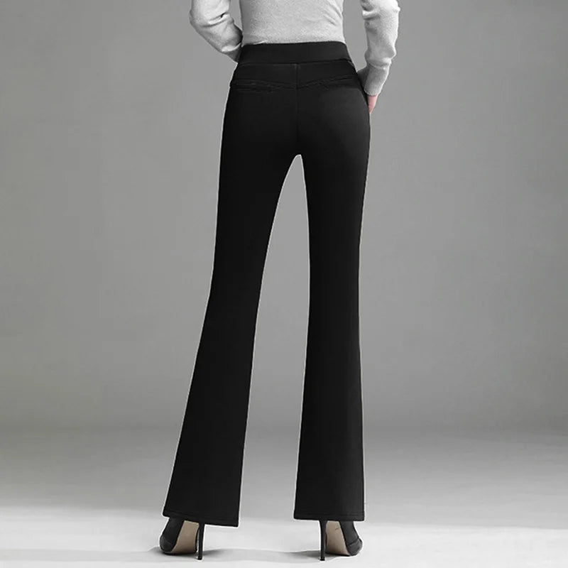 Winter Flared Pants Casual Pants for Women Wide Leg Flare Capris Pants Thck Warm High Waist OL Skinny Pants Women's Trousers