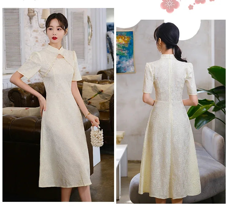 Summer New Retro Short Sleeve Wedding Lace Cheongsam Chinese Traditional Modern Women Qipao Dress - Seprincess