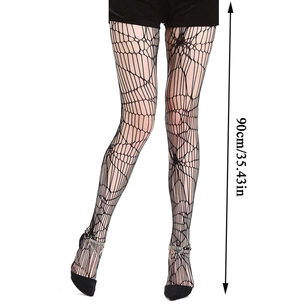 Hollow Out Mesh Tight Stockings Halloween Fishnet Sexy Pantyhose Skull Spider Web Patterned Nylon Stretchy Gothic Dark Pantyhose