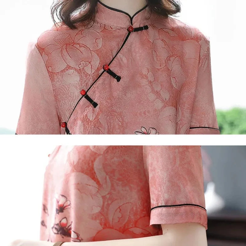 Large Size XL-5XL 2024 New Loose Fashion Modern Cheongsam Dress Women Short Sleeve Qipao Traditional Chinese Style Clothes 2492 - Seprincess