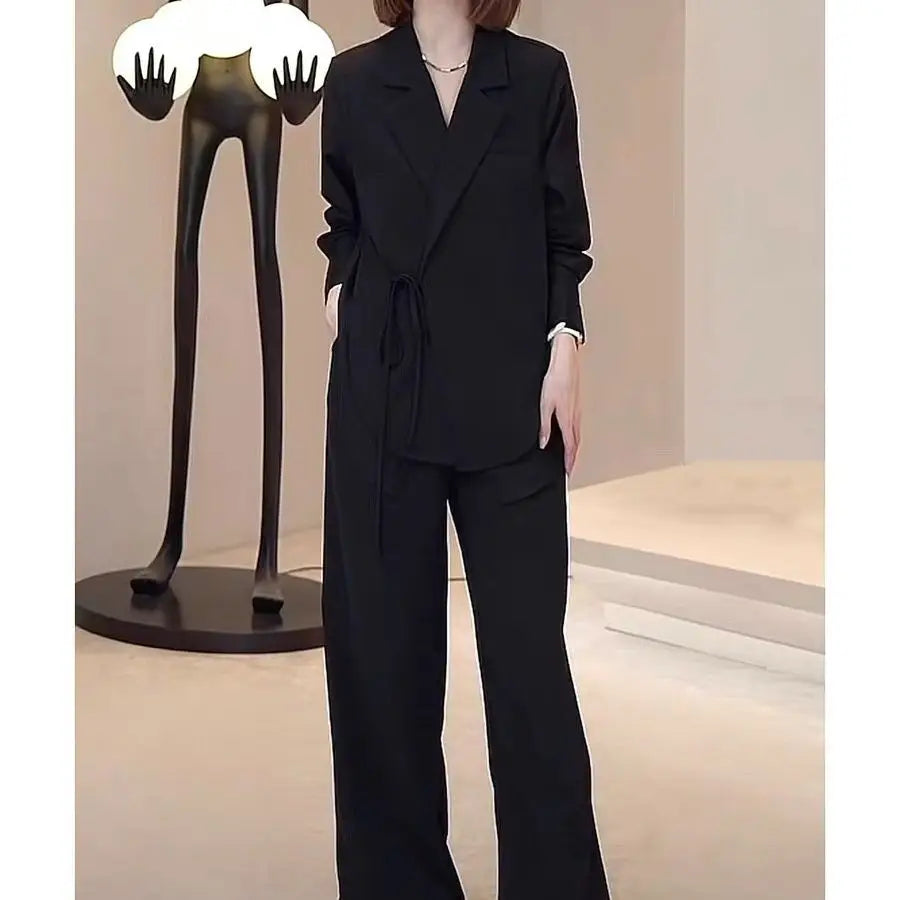 Summer New Hollow Sun Protection Chiffon Shirt Blazer Wide Leg Pants Two Piece Set Elegant Women's Pants Set Office Outfits - Seprincess