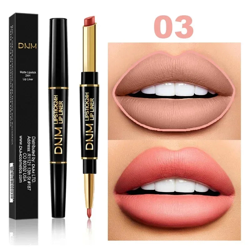 2 In 1 Matte Lipstick Pencil Double Ended Lip Liner Pen Red Nude Long Lasting Waterproof Lady Charming Lip Pencil Makeup Tools - Seprincess