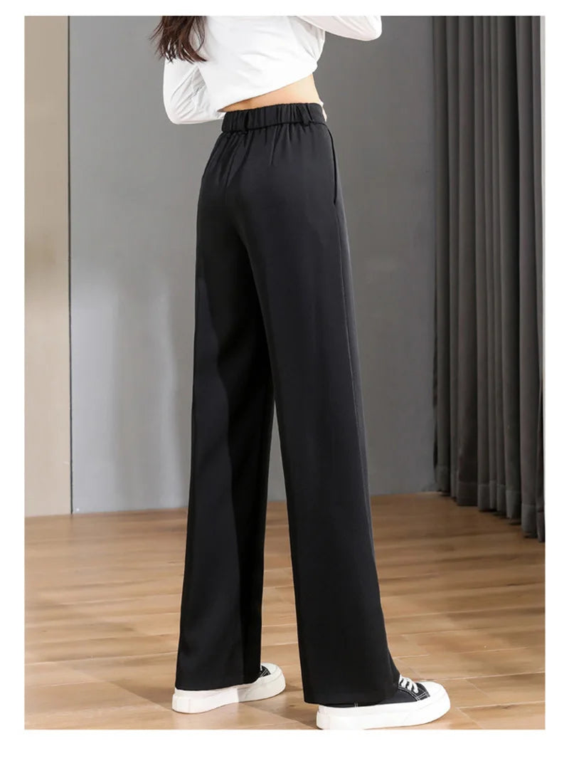 Women Chic Office Wear Straight Pants Vintage High Ladies Trousers Baggy Korean 2024 Spring/Summer/Autumn Wide Leg Female