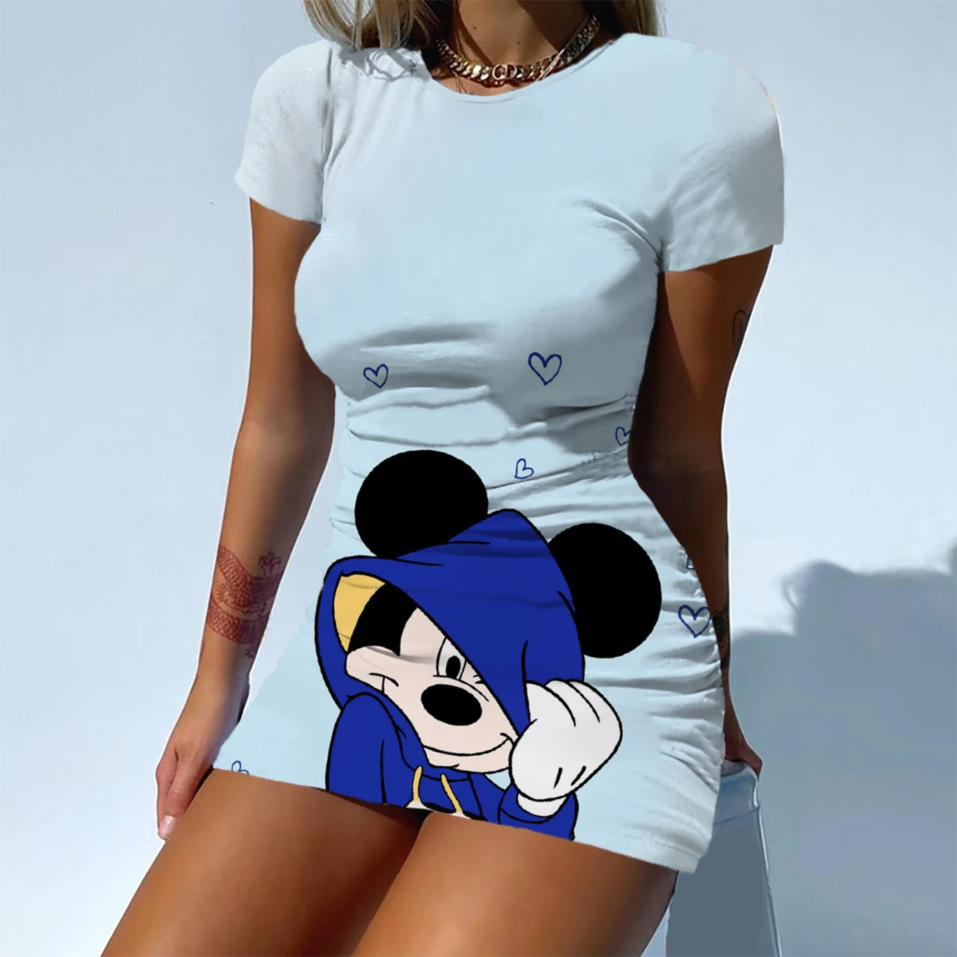 Disney Brand Mickey and Minnie Dresses Fashion Skinny Dresses Sexy Short Sleeves Summer Elegant Dresses For Women Waisted Party - Seprincess