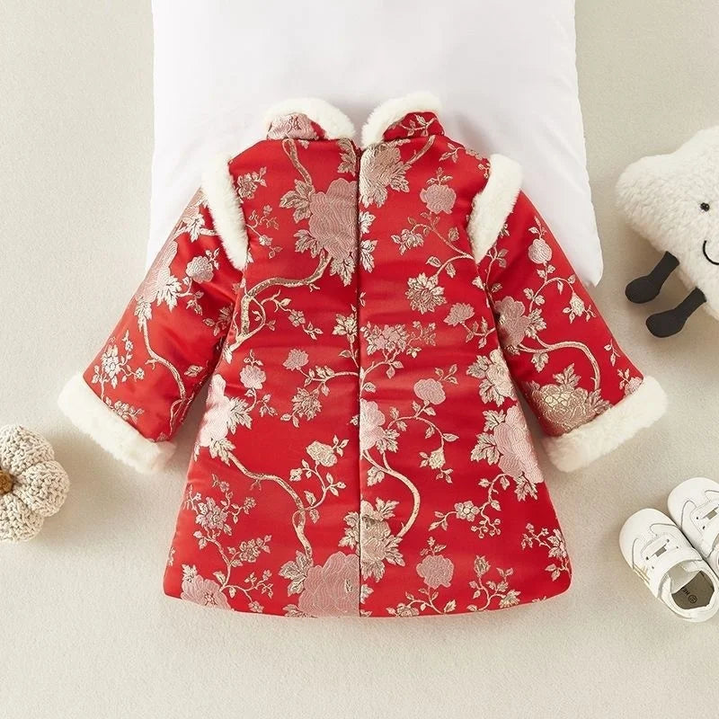 Girls' Cheongsam Chinese New Year's Qipao Celebration Red Baby Dress Style Tang Style Winter Soft Cotton Thickened for Warmth - Seprincess