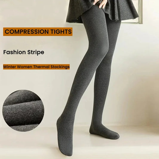 Women Velvet Thick Pantyhose Vertical Stripe Leggings Winter Slimming Cotton Female Leggings Warm Stocking Woman Tights Hosiery