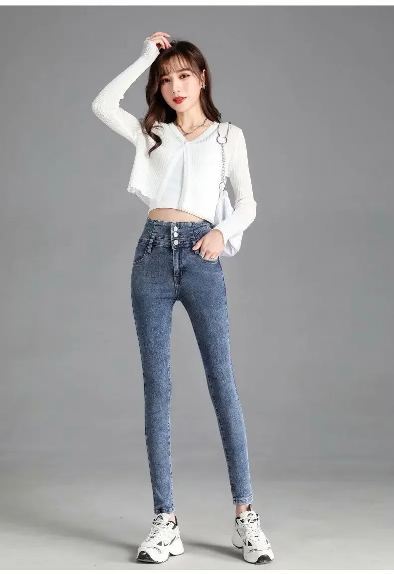 Thickened High-waisted Fleece-lined Jeans Women's Black Grey Slimming Winter 2021 New Style Tightening Integrated Velvet Pants