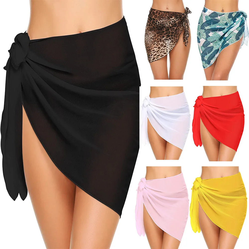 Women Short Sarongs Swimsuit Coverups Beach Bikini Wrap Sheer Short Skirt Chiffon Scarf Cover Ups for Swimwear - Seprincess