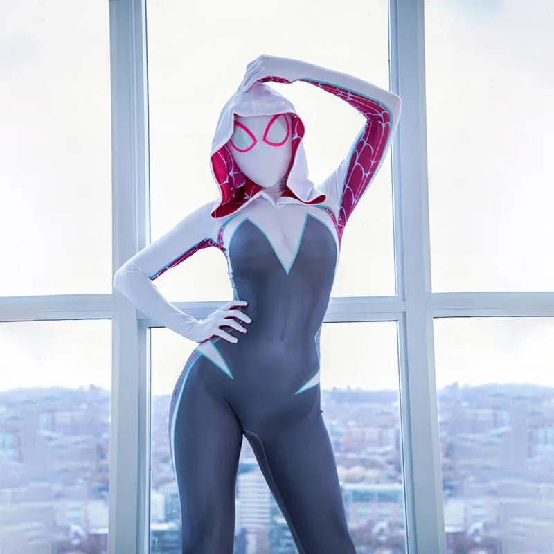 Superhero SpiderMan Into The Spider-Verse Cosplay Costume Gwen Miles Spider Man Suit Bodysuit Lovers Adult Couple Party Dress Up - Seprincess