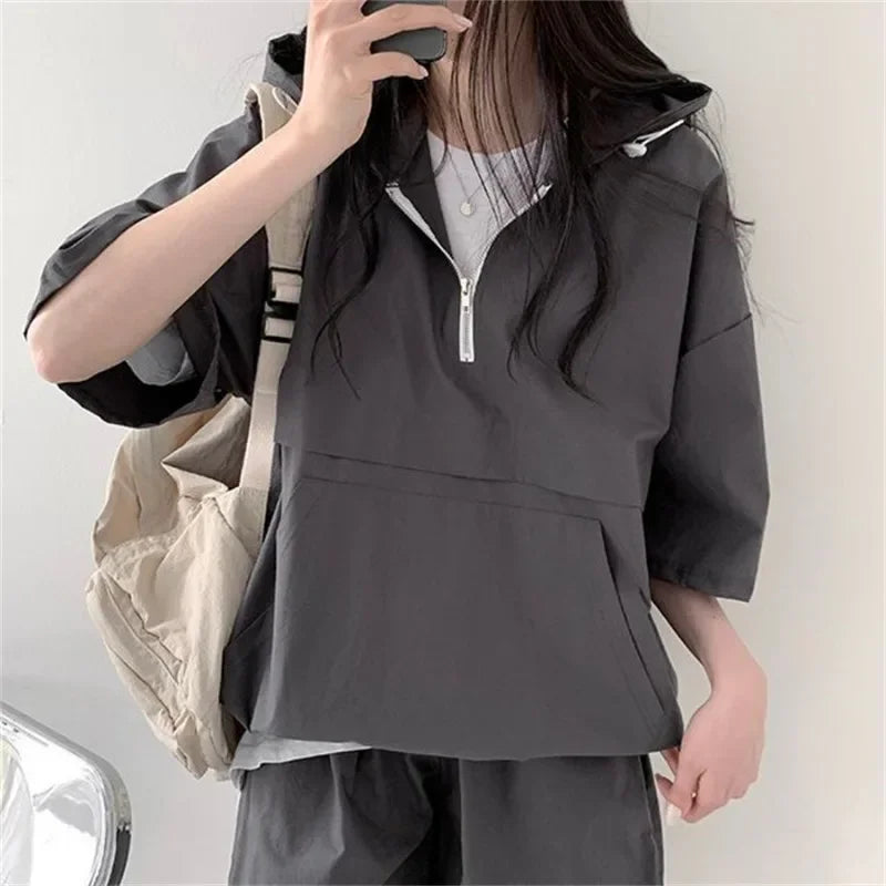 Sets for Women 2 Pieces Sweat Suit Summer Shorts T-shirt Hooded Loose Sports Tracksuit  Training Bottom Suit Korean Style 2024 - Seprincess