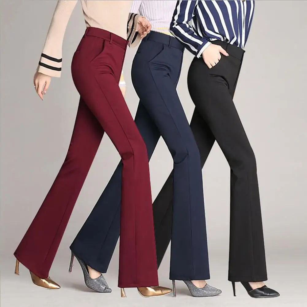 Korean Fashion Simplicity Women Flare Pants High Waist Slim Long Trousers Women Elegant Office Lady Vintage Straight Suit Pants