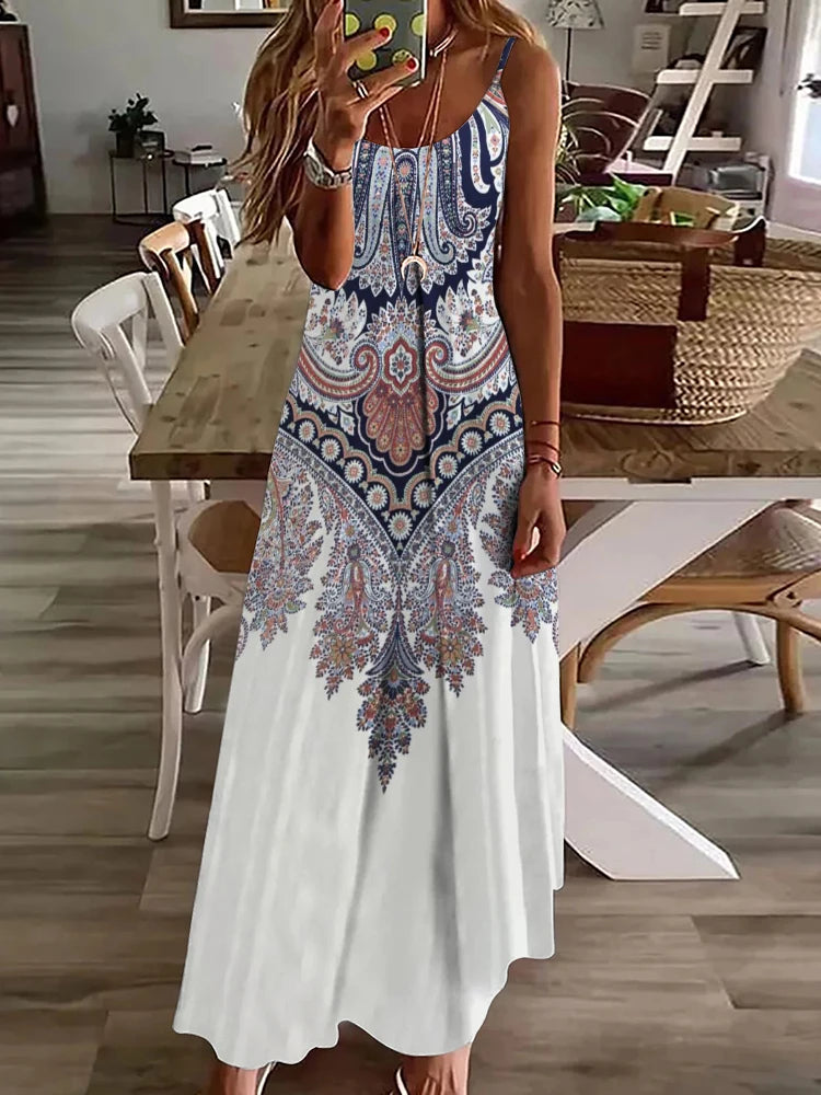 2024 New Spring And Summer Fashion Elegant Women's Long Dress Street Daily Strap Dress Paisley Printied Women's Casual Dress - Seprincess