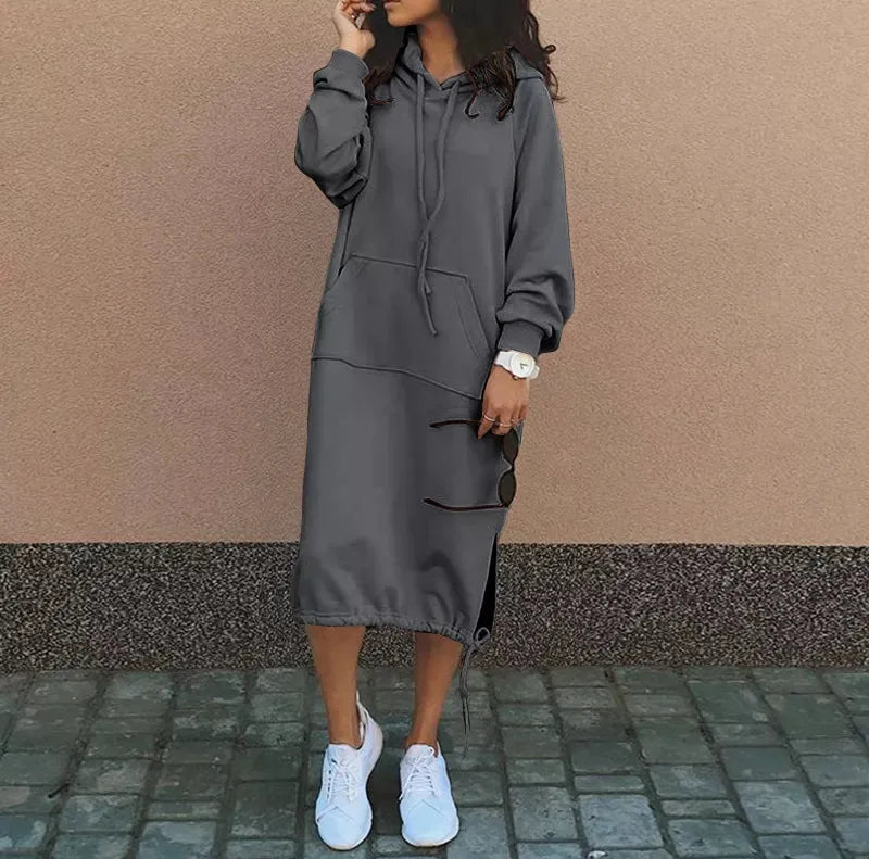 Autumn Winter Fashion Solid Sweatshirt Dress For Women O Neck Long Sleeve Casual Loose Femme Dresses 2023New Office Ladies Dress - Seprincess