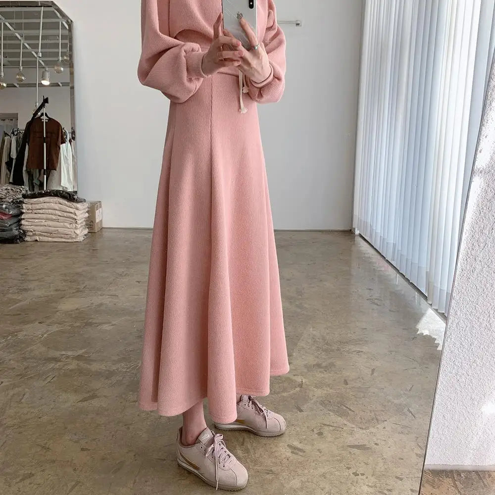 2024 Skirt Sets Women 2 Piece Outfit Korean Fashion Stylish Hoodie Sweatshirt + Long Skirts for Young Lady Female Casual Clothes - Seprincess