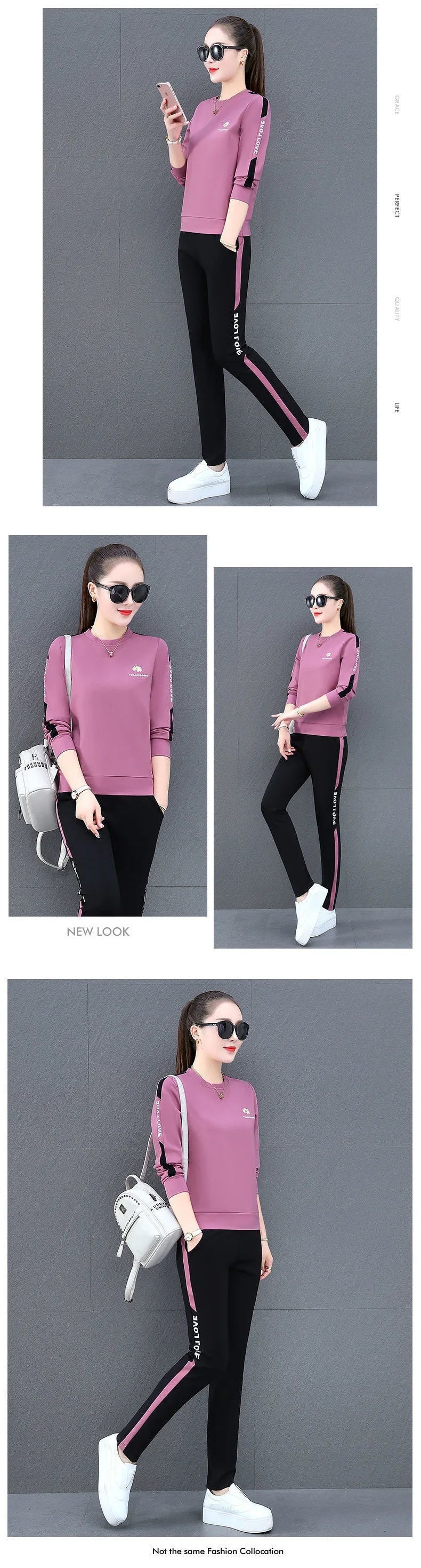 2022 Summer New Daisy Loose Pants Suit Women's Track Korean Version Splicing Long Sleeved Top and Trousers Two Piece Set - Seprincess