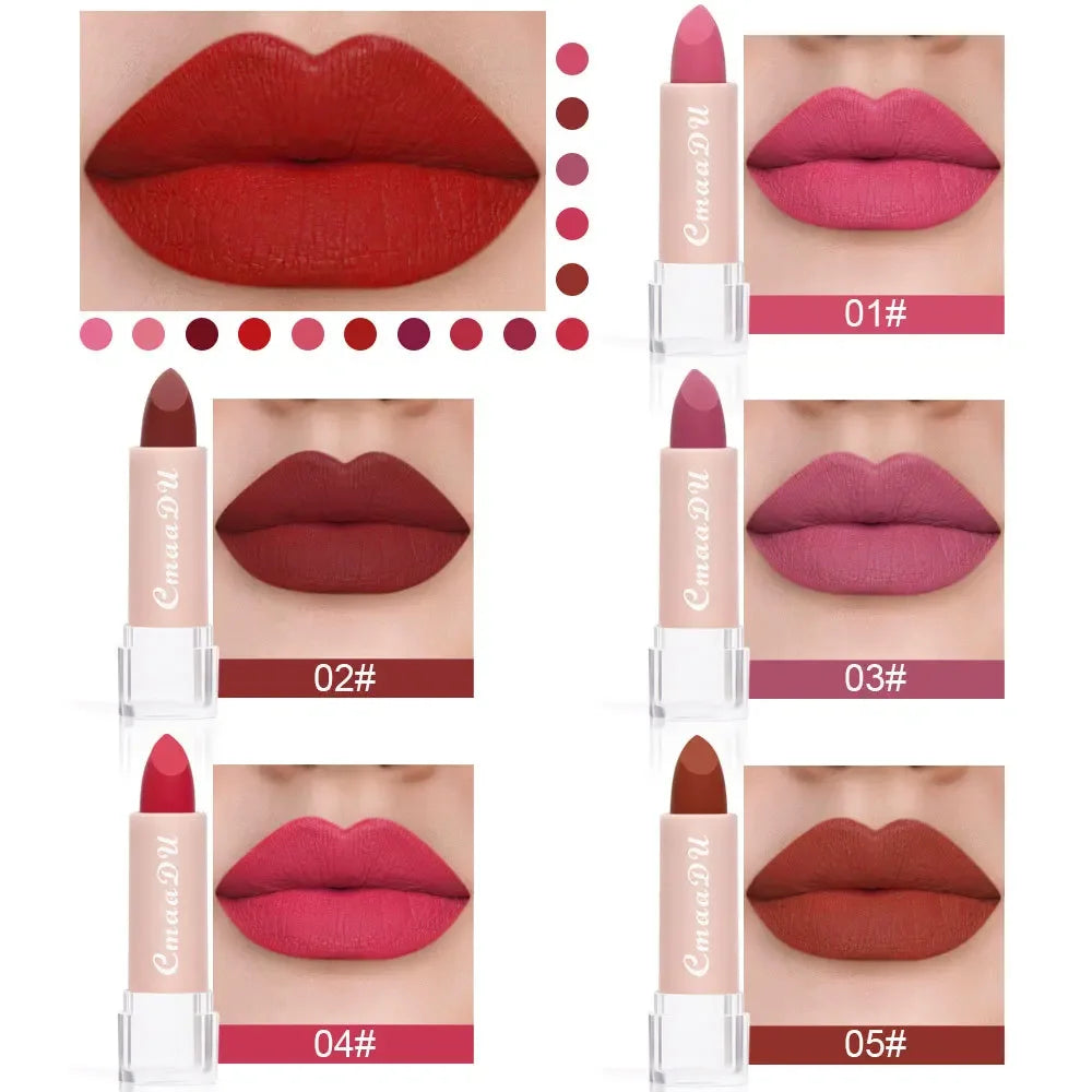 CmaaDu 15 Color Velvet Matte Lipsticks Waterproof Long Lasting Sexy Red Lipstick on-Stick Cup Makeup Lips Tints Pencil Cosmetics - Seprincess