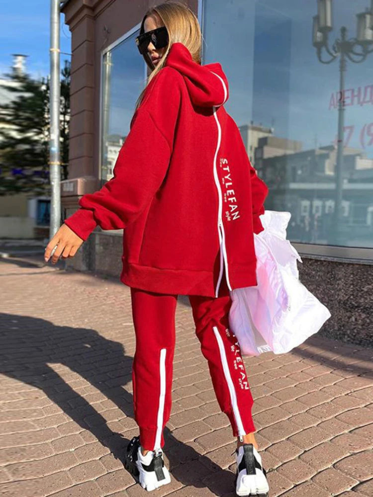 Women Letter Sweatshirts 2Piece Sets Tracksuit Oversized Suit 2022 Autumn Female Korea TrouserPullover Pants Suits Female - Seprincess