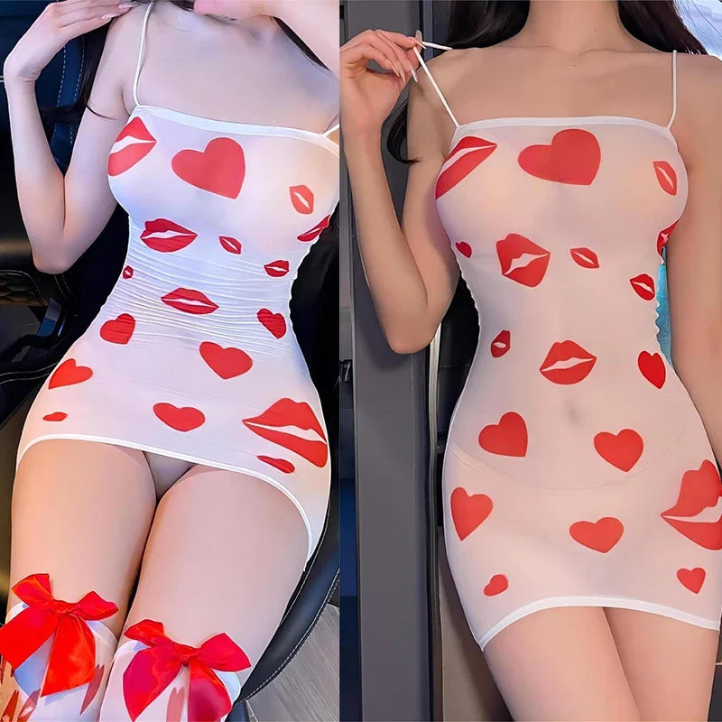 Dress Esports style jumpsuit with buttocks skirt, printed butterfly stockings with kiss marks Woman clothing Women party dress - Seprincess