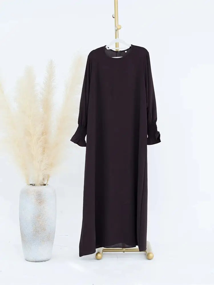 Eid Jersey Solid Modest Under Abaya Dubai 2024 Palestine Women Islamic Clothing Muslim Kaftan Inner Dresses Robe Femme Musulmane - Seprincess