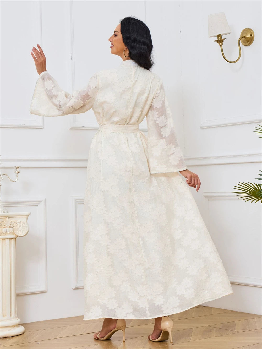 Exquisite Lace Formal Dress Muslim Style Kaftan Women's Dresses with Floral Appliques A Line Long Arabic Robe Cheap Dresses - Seprincess