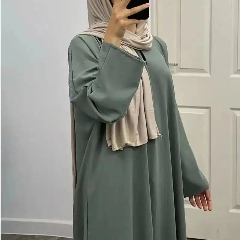 New Abaya Under Dress Long Sleeve With Pockets High Quality Jazz Crepe EID Muslim Women Basic Solid Modest Maxi Islamic Clothing - Seprincess