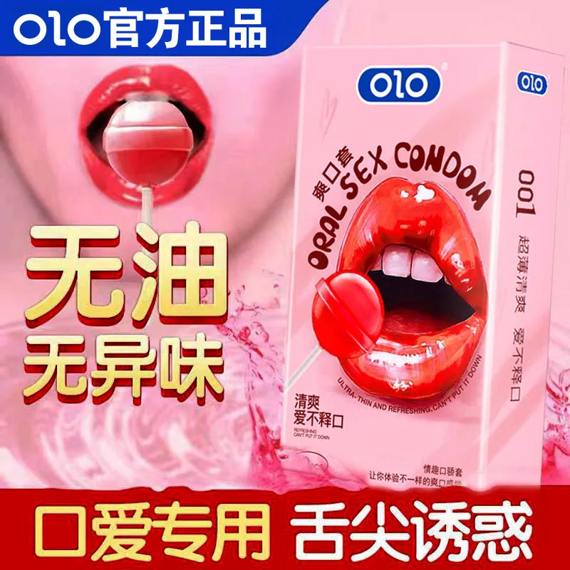 OLO 10Pcs Oral Sex Condoms with Strawberry Taste Safe Sex Penis Sleeve Condom Intimate Goods Tongue Sex Lick Dick Toys for Adult - Seprincess