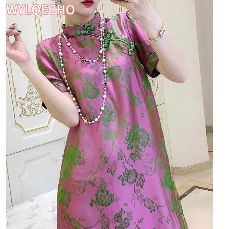 2023 New Improved Flower Printed Chinese Qipao Dress Spring Summer Short Sleeve Stand Collar Women Retro Fashion Cheongsam - Seprincess