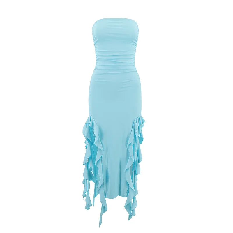 Fashion Sexy Sleeveless Backless Strapless Dress Summer Chest Wrapping Tassel Dresses Women Streetwear Jellyfish Lace Vestidos - Seprincess