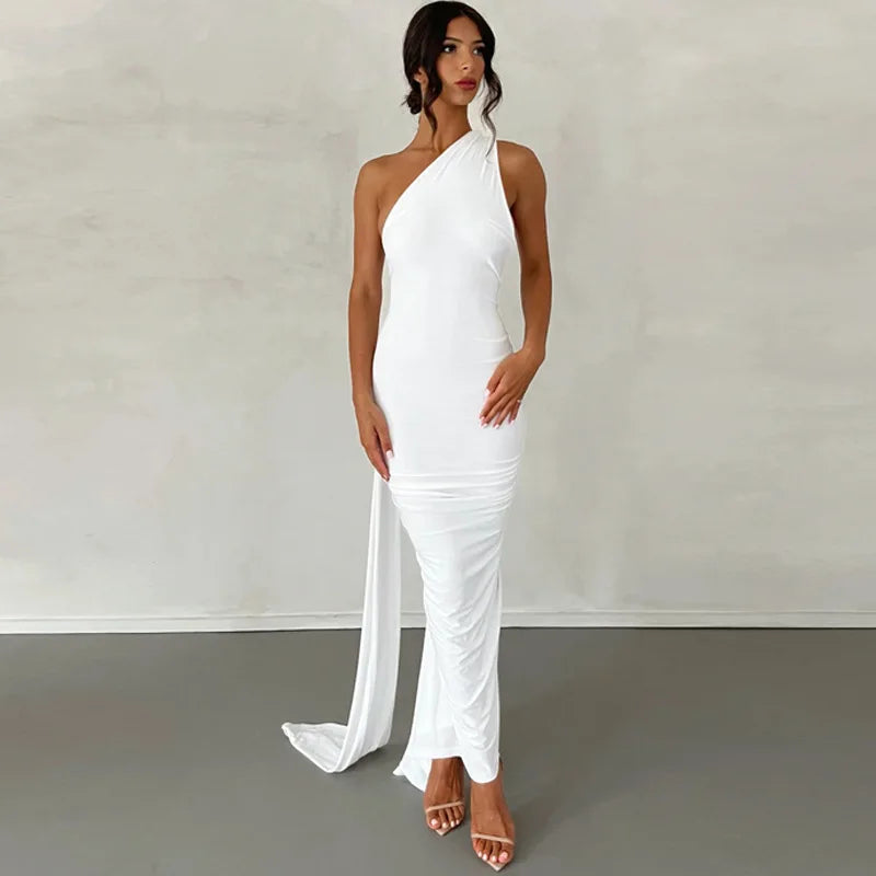 Womens Elegant Evening Party Cocktail Long Dress Sexy Backless Open Back Ruched Slim Bodycon Formal Wedding Guest Maxi Dress