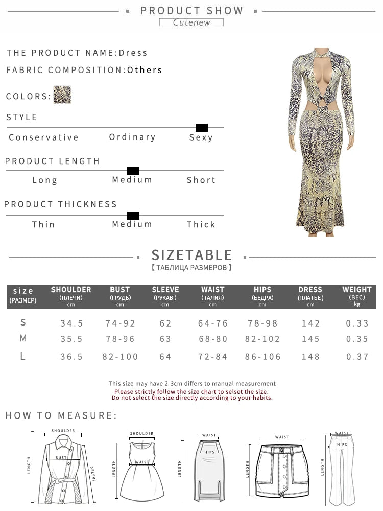 Cutenew Snake Print Chic Women Dress Attractive Sexy Backless Low Neck Cleavage Waistless Sheath Long Robe Female Party Vestidos - Seprincess