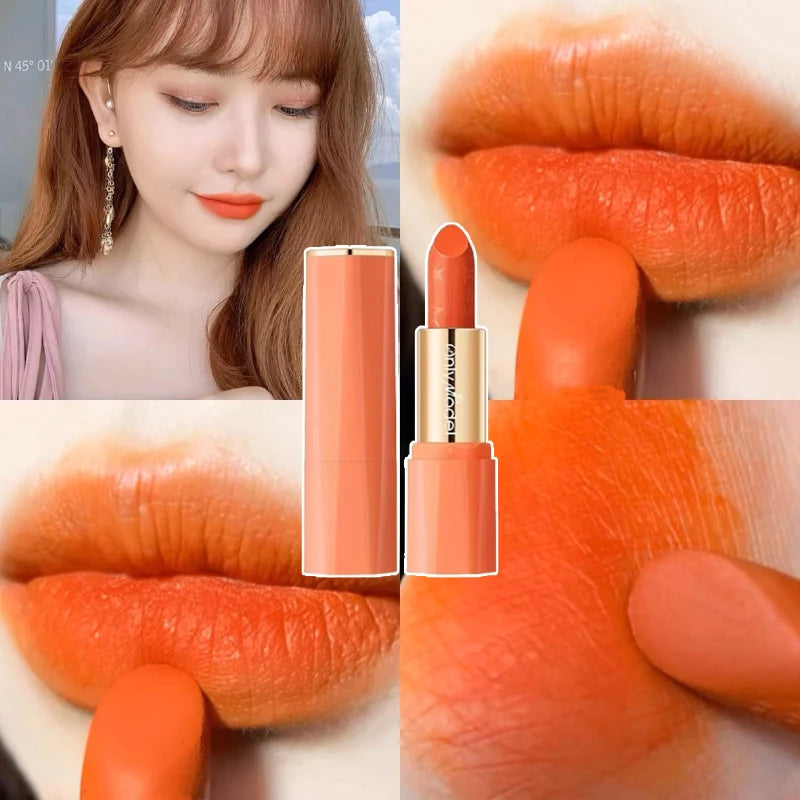 Orange Lipstick Lip Glaze Silky Smooth Matte Lip Gloss Carrot Bright Color Lasting Lip Stick Sexy Women Cosmetics Makeup Product - Seprincess