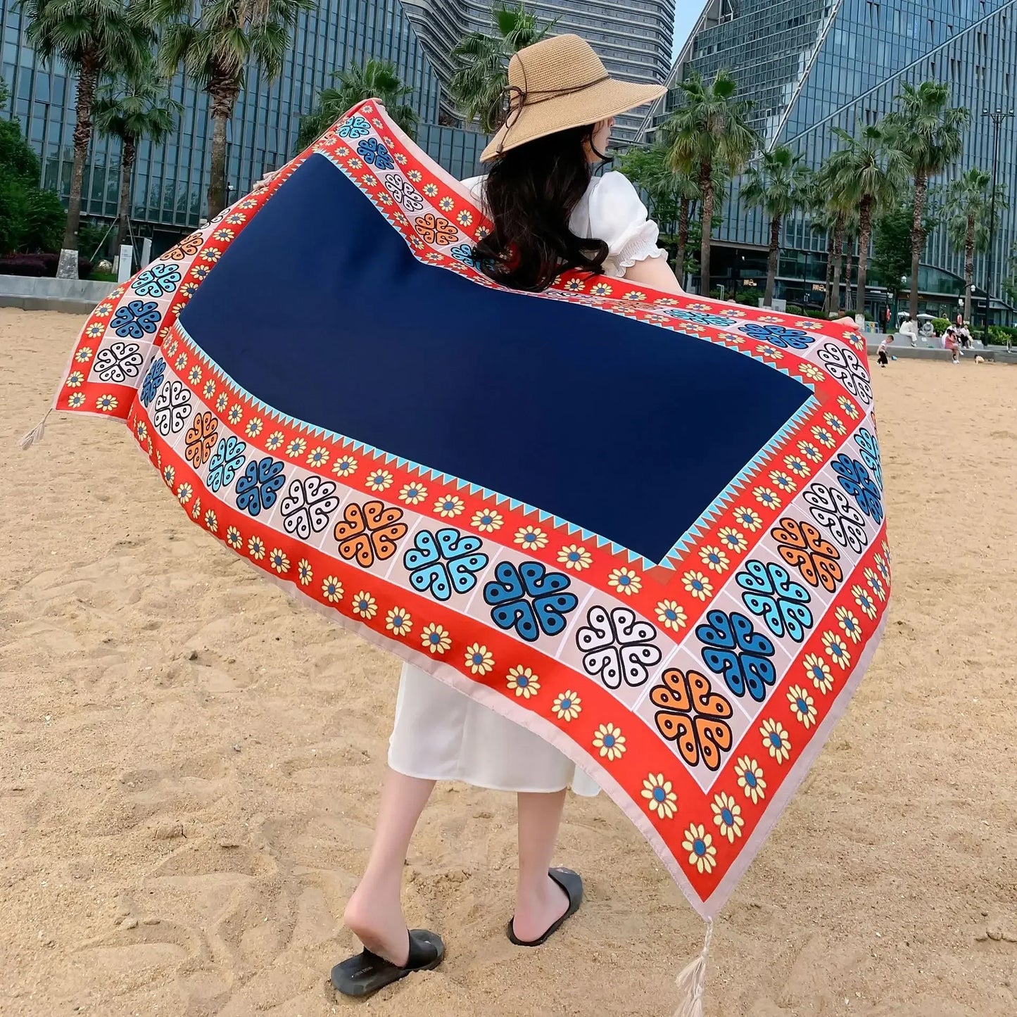 90x180cm Bikini Bathing Swimwear Cover Up Sarong Wrap Scarf Twill Cotton Pareo Beach Cover-Ups Women Large Beach Dress - Seprincess