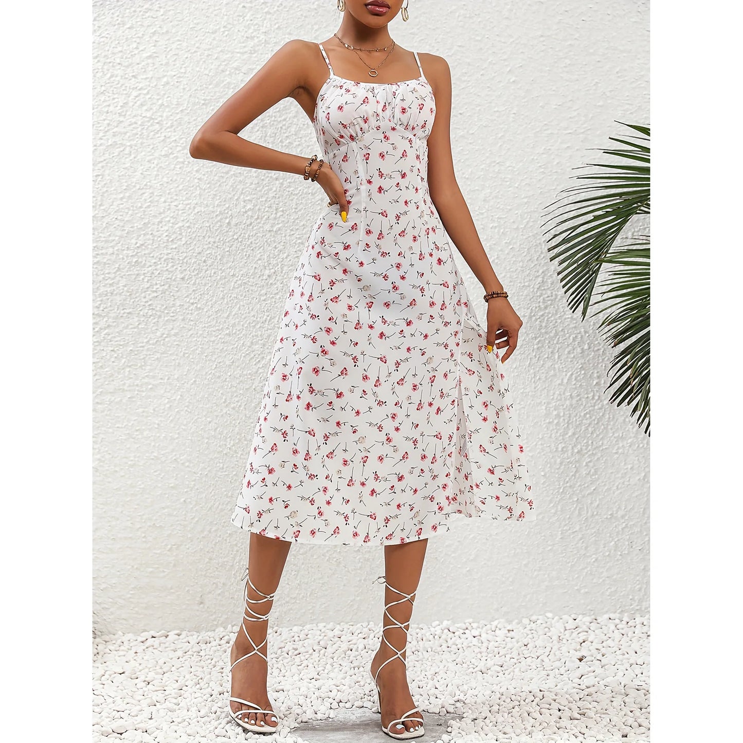 Summer Polka Dot Printed Womens Dresses Elegant Square Neck Sleeveless Sexy Chiffon Long Dress Beach Holiday Vestidos Lady Robe - Seprincess