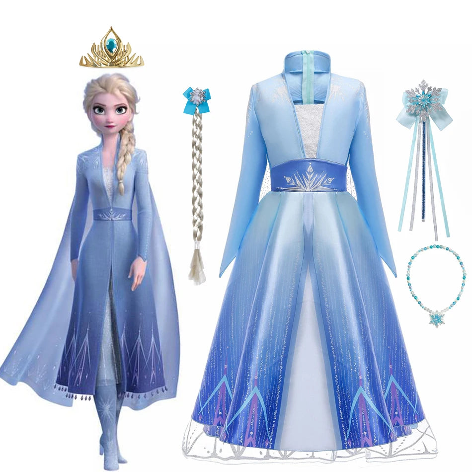 Frozen Girls Dress Elsa 2 Princess Cosplay Costume Kid Fancy Children Gowns Vestidos Snow Queen Disney - Seprincess