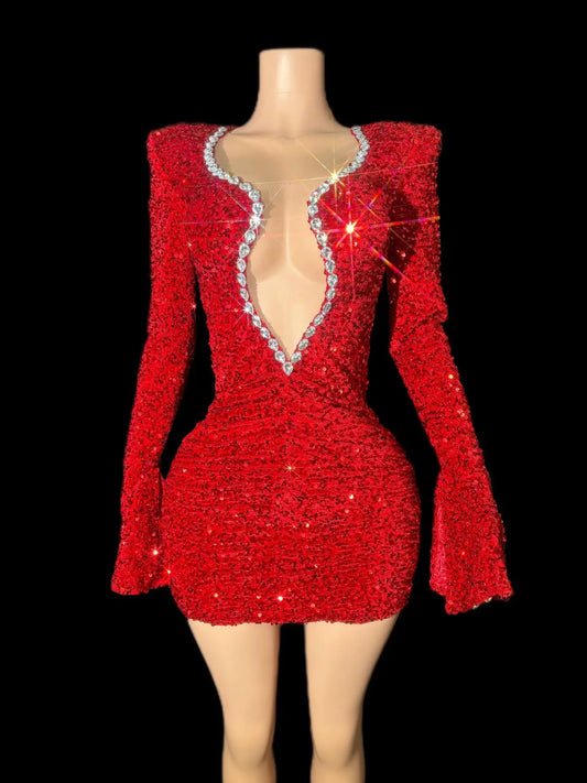 Customized Women Sexy Flare Sleeve Shinning Sequins Bodycon Mini Dress Fashion Nightclub Party Cocktail Celebrate Dress - Seprincess