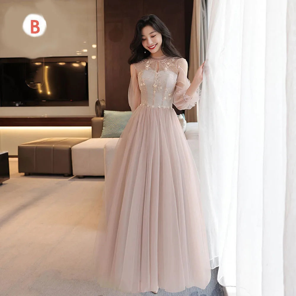 4 Styles Elegant Simple Bridesmaid Dress Women's Tulle Half Sleeves Slim Fit Design A-Line Dress Applique Wedding Party Vestido - Seprincess