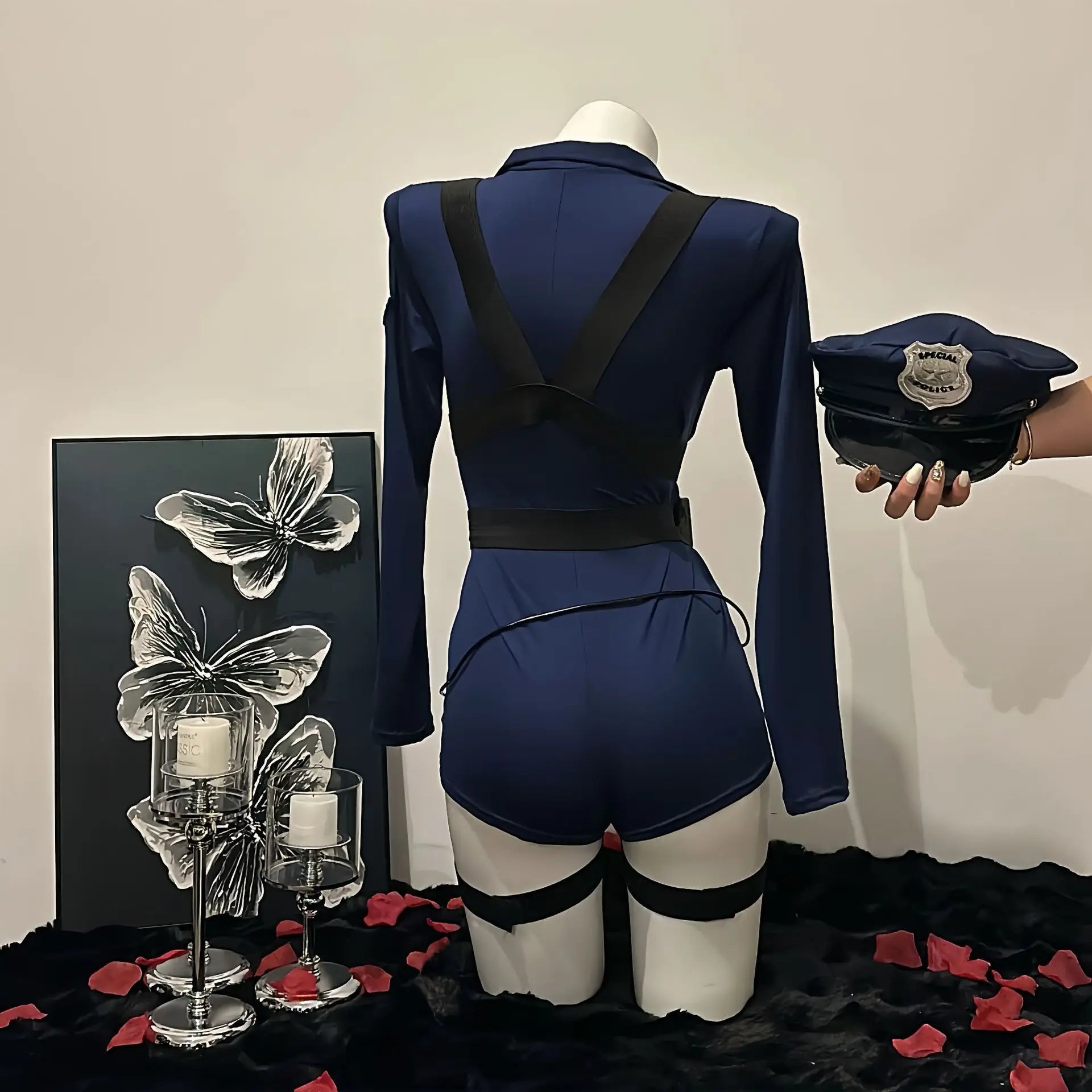 Halloween Sexy Cop Cosplay Erotic Lingerie Policewoman Costume Police Uniform Women Jumpsuit Nightclub Performances Costumes - Seprincess