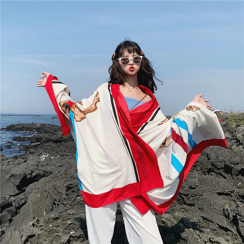 140x180cm Celebrity With The Same Cover-Ups Women Large Beach Dress Bikini Bathing Swimwear Sunburn Protection Sarong Wrap Scarf - Seprincess