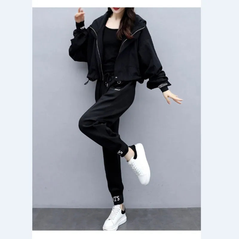 Women's Tracksuit Korean Elegant Hoodie Zipper Jacket Coat Sport Pants Two Piece Suit 2024 Spring Autumn New in Matching Set - Seprincess