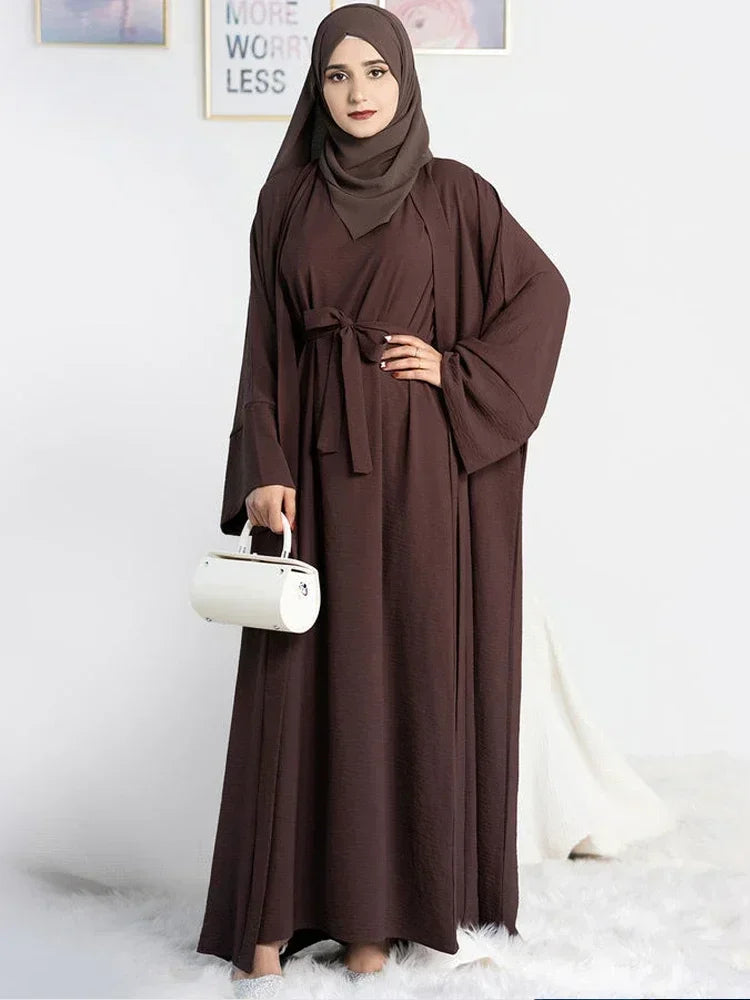 Abayas for Women Dubai Turkey Inner Hijab Dress Two Piece Abaya Muslim Set Ramadan Kimono Islamic Clothing Kaftan Femme Musulman - Seprincess