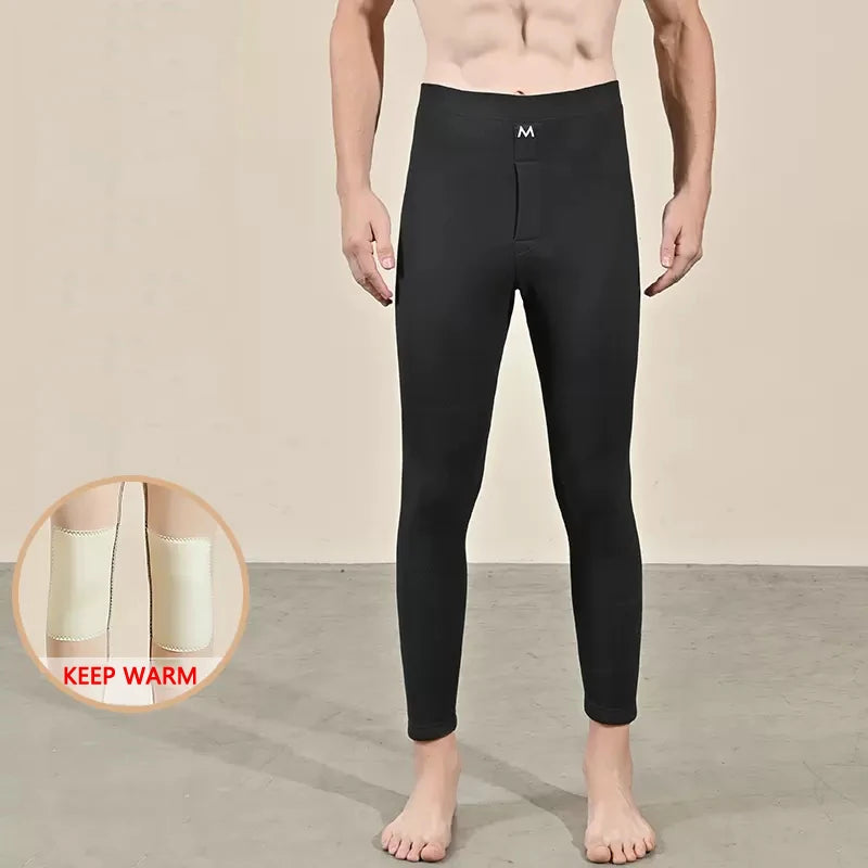 Winter Warm Mens Warm Leggings Tight Men's Long Johns Fleece Wool Warm Underwear Elastic Tights Male Thermal Warm Pants