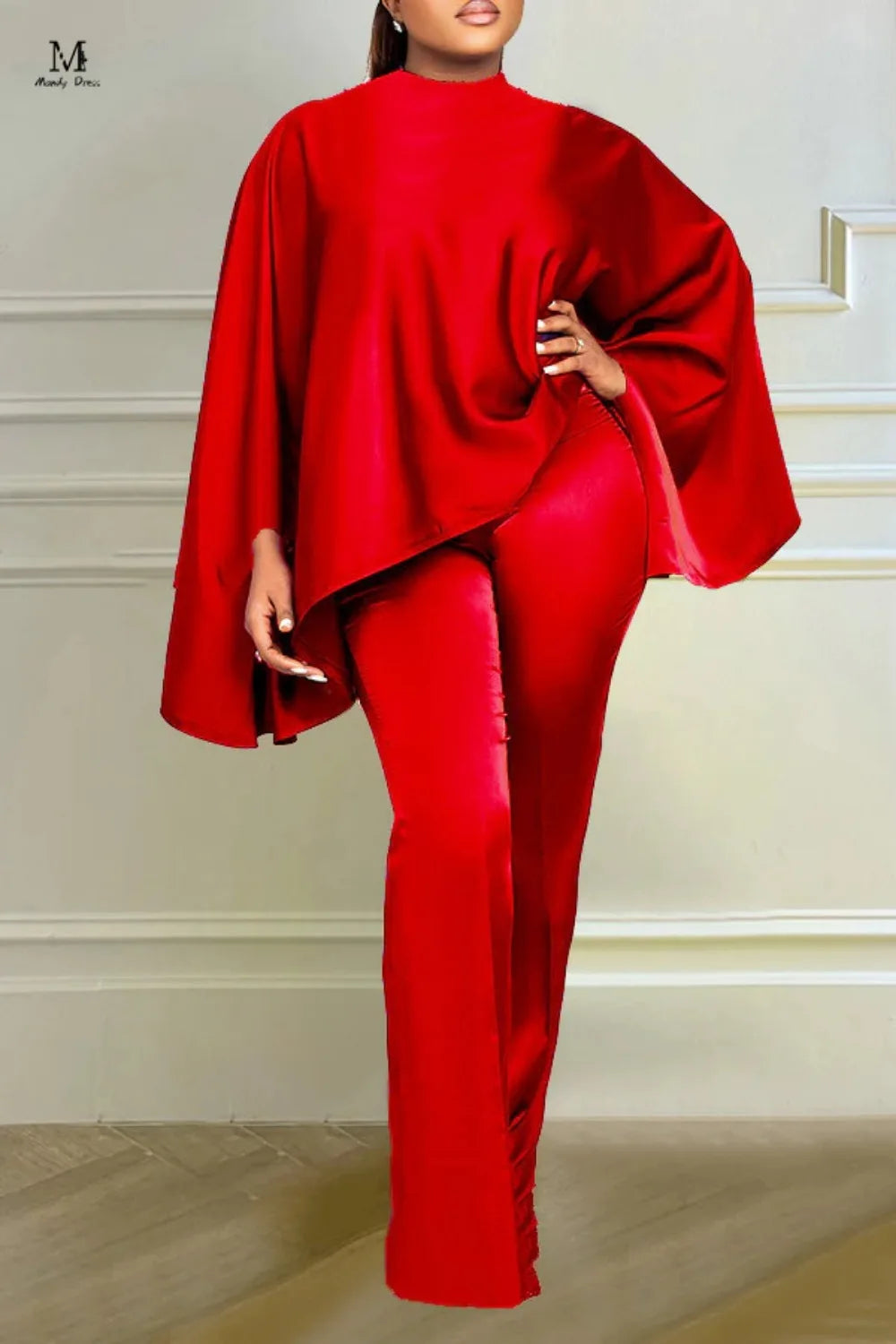 Casual Two Piece Set Women Satin Outfits Loose Batwing Sleeve Wide Leg Pants Winter Spring Elegant 2 Piece Set for Women - Seprincess