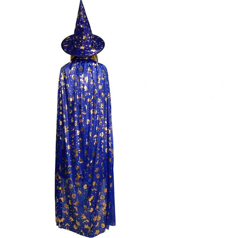 Halloween Costumes Wizard Witch Cloak Cape Robe Cap With Pointy Hat Girls Boys Cosplay Dress Coats For Kids Birthday Party - Seprincess